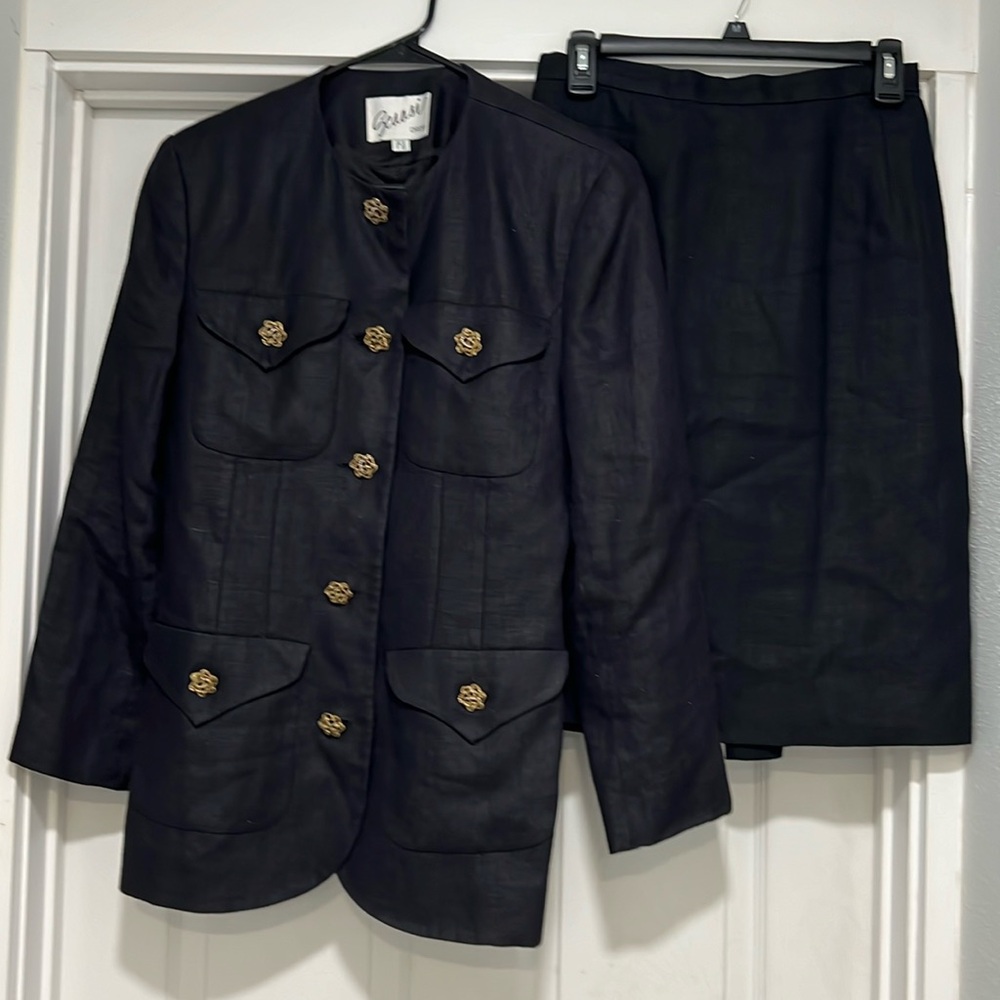 Scaasi vintage 2 piece suit, black, size 10, 100% linen. - Picture 2 of 7